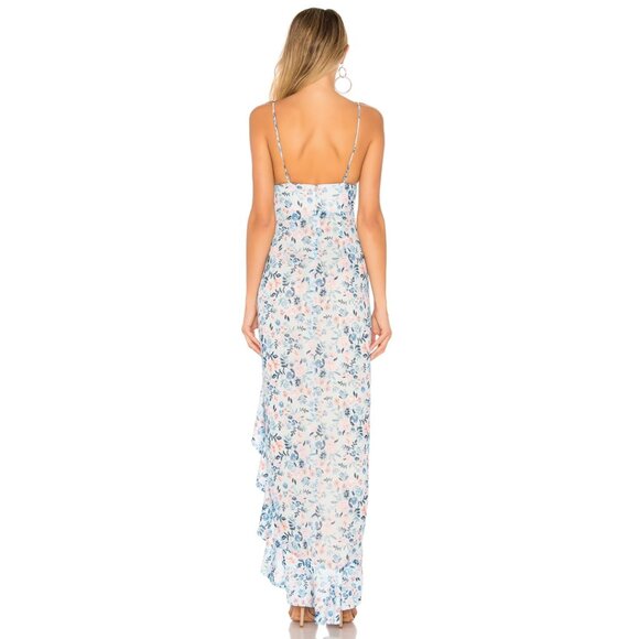 NEW Lovers + Friends Ahamani Meadow Floral Gown Revolve Blue Hi-Low Size Small - Picture 4 of 9